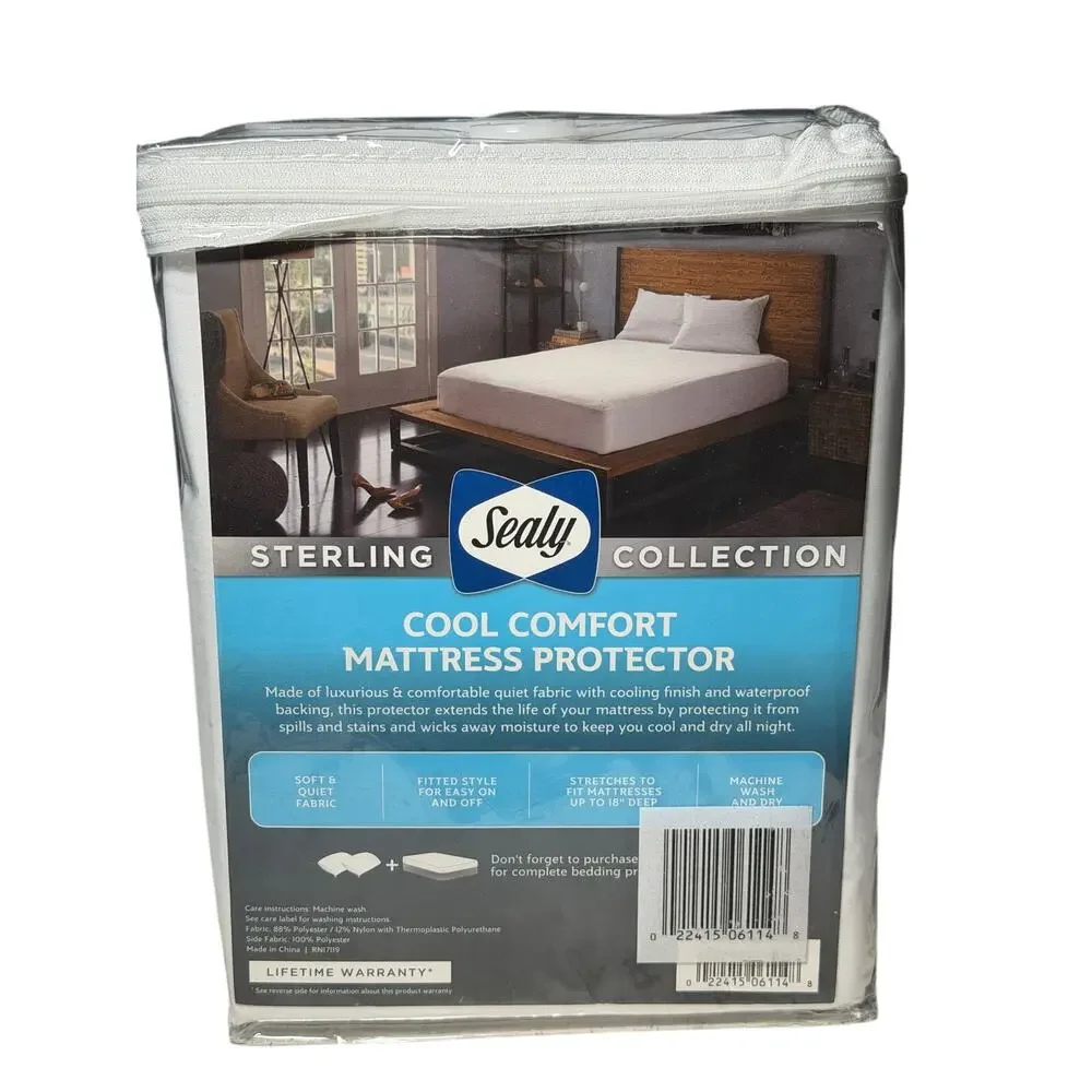 Sealy Sterling Collection Cool Comfort Queen Fitted Mattress Protector White